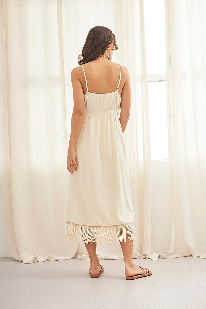 VESTIDO MIDI CRUZADO FLECOS